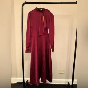 Dresses | Size 2 Alexia Admor Mock Neck Satinmidi Dress Maroon | Poshmark